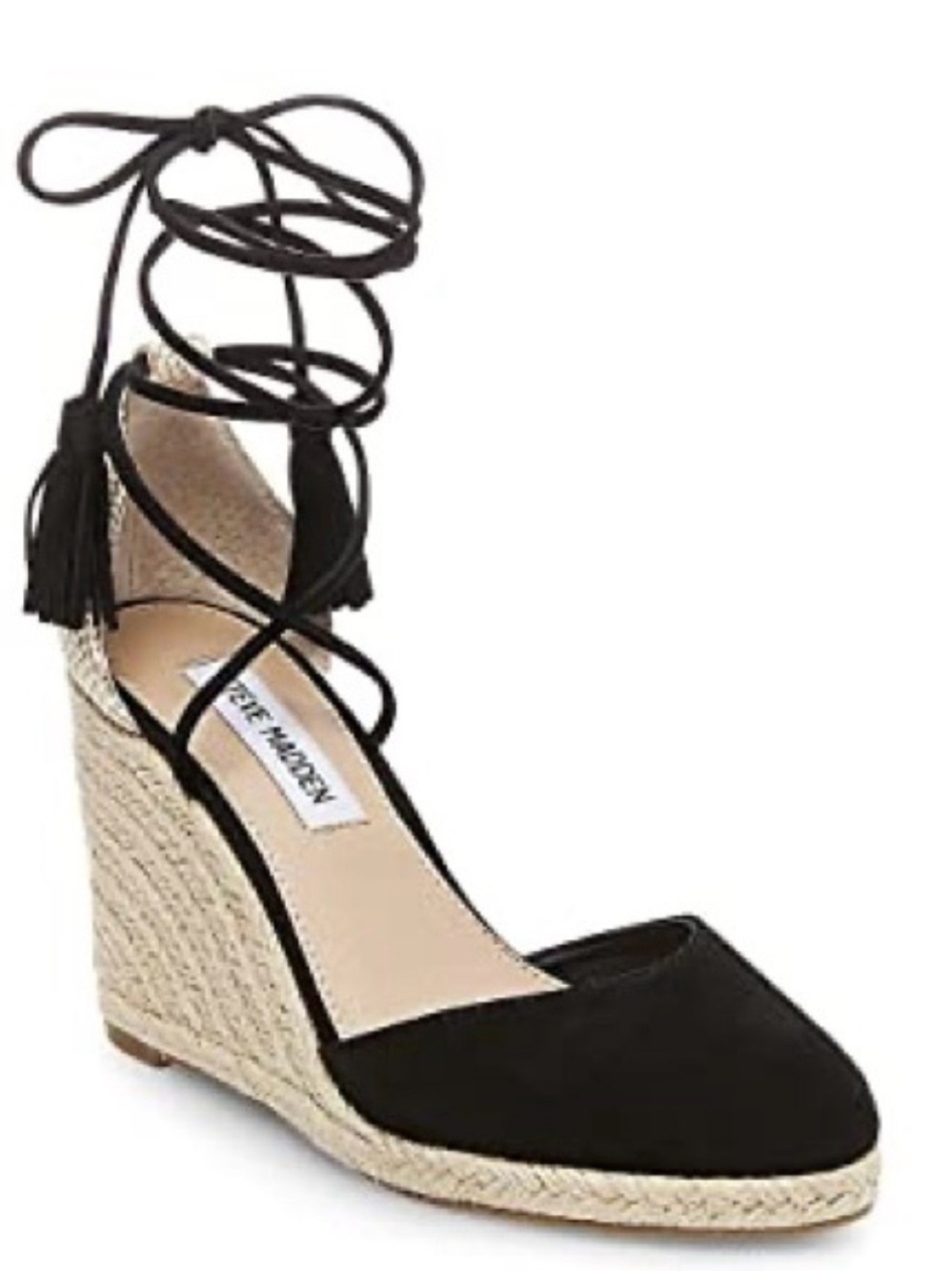 Steve Madden Black Lace-Up Espadrille Wedges with Tassel Ties
